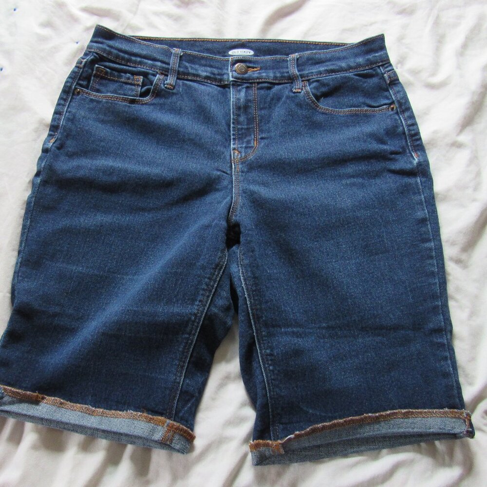 Dark Blue Knee Length Jean Shorts